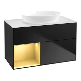 Bild von V&B Waschtischunterschrank Wandbeleuchtung Finion 100, Pl wh. m, Reg gol m Lac, bla m Lac