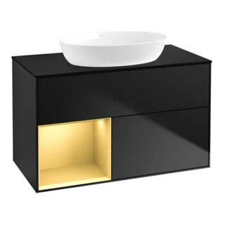 Bild von V&B Waschtischunterschrank Wandbeleuchtung Finion 100, Pl bla m, Reg gol m Lac, bla m Lac