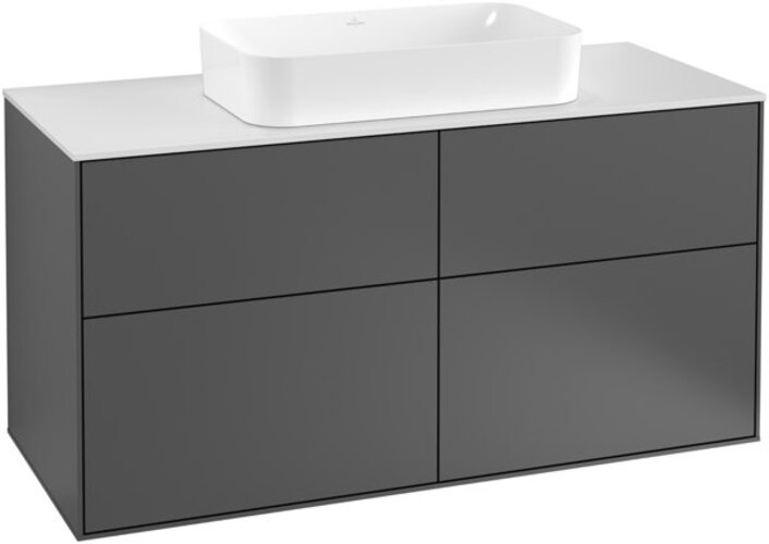 Bild von Villeroy und Boch Finion Waschtischunterschrank G26100, 1200x603x501mm, mit LED- Beleuchtung, Abdeckplatte White Matt, Farbe: Glossy Black Lacquer