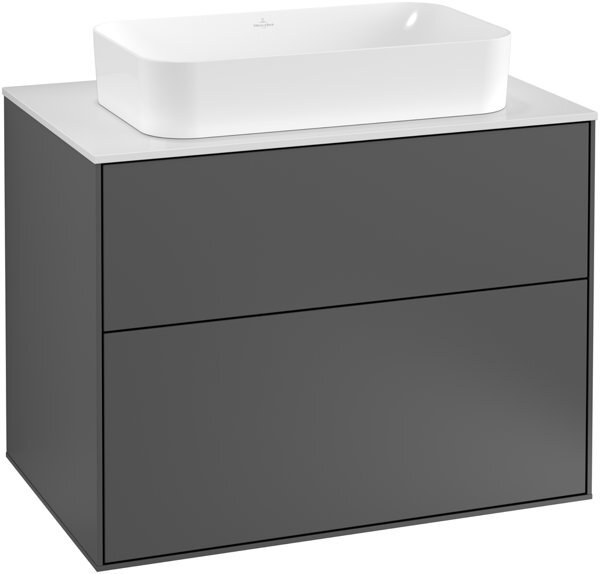 Bild von Villeroy und Boch Finion Waschtischunterschrank G22200, 800x603x501mm, mit LED- Beleuchtung, Abdeckplatte Black Matt, Farbe: Glossy Black Lacquer