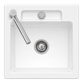 Bild von Villeroy & Boch Einbauspüle Siluet 50 S flat 33451F 470x470mm aus TitanCeram Stone White cplus, 3345 33450FRW