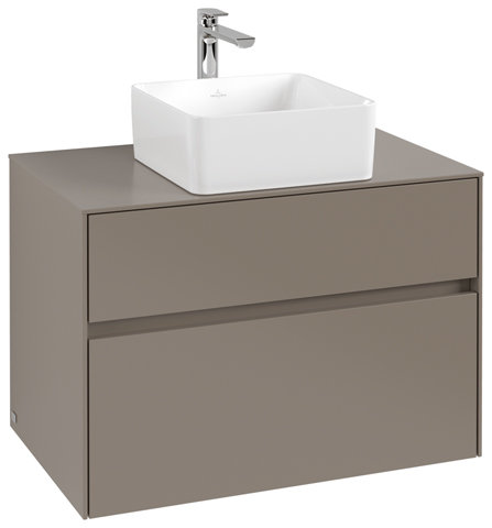 Bild von Villeroy & Boch Collaro Waschbeckenunterschrank 800x548x500 mm, 2 Auszüge , für Waschbecken mittig, C03700, Farbe: Front/Korpus: Truffle Grey, Griff: Truffle Grey