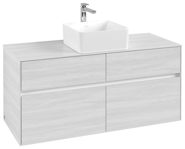 Bild von Villeroy & Boch Collaro Waschbeckenunterschrank 1200x548x500 mm, 4 Auszüge , für Waschbecken mittig, C04100, Farbe: Front/Korpus: White Wood, Griff: White Matt