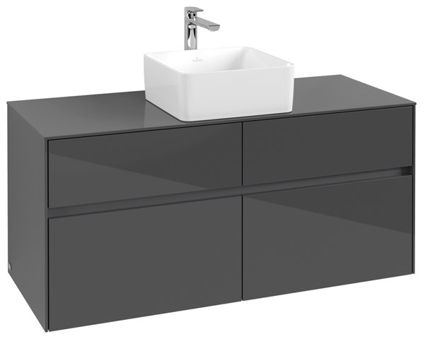 Bild von Villeroy & Boch Collaro Waschbeckenunterschrank 1200x548x500 mm, 4 Auszüge , für Waschbecken mittig, C04100, Farbe: Front/Korpus: Glossy Grey, Griff: Anthracite Matt
