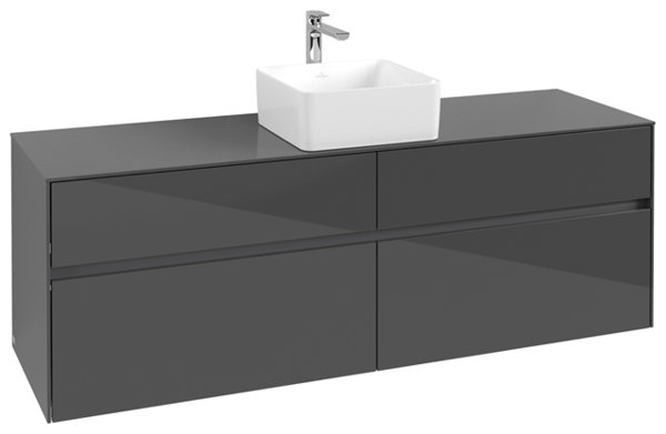 Bild von Villeroy & Boch Collaro Waschbeckenunterschrank 1600x548x500 mm, 4 Auszüge , für Waschbecken mittig, C04900, Farbe: Front/Korpus: Glossy Grey, Griff: Anthracite Matt