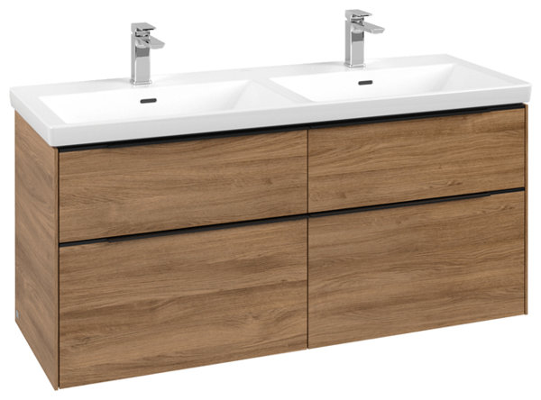 Bild von Villeroy & Boch Subway 3.0, Waschbeckenunterschrank, 1272x576x478 mm, 4 Auszüge, C56800, Farbe: Front/Korpus: Kansas Oak, Griff: Volcano Black