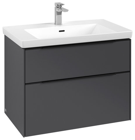 Bild von Villeroy & Boch Subway 3.0, Waschbeckenunterschrank, 772x576x478 mm, 2 Auszüge, C5740, Farbe: Front/Korpus: Graphite, Griff: Volcano Black