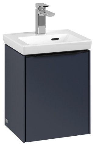 Bild von Villeroy & Boch Subway 3.0, Waschbeckenunterschrank, 351x429x309 mm, 1 Tür Anschlag (Scharnier) rechts, C58402, Farbe: Front/Korpus: Marine Blue, Griff: Volcano Black