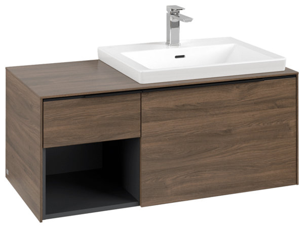 Bild von Villeroy & Boch Subway 3.0, 1001x423x516 mm, Waschbeckenunterschrank, 2 Auszüge, C571L2, Farbe: Front/Korpus: Arizona Oak, Griff: Volcano Black