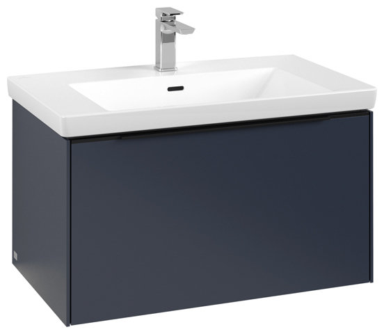 Bild von Villeroy & Boch Subway 3.0, 772x429x478 mm, Waschbeckenunterschrank, 1 Auszug, C573L1, Farbe: Front/Korpus: Marine Blue, Griff: Volcano Black