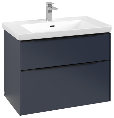 Bild von Villeroy & Boch Subway 3.0, 772x576x478 mm, Waschbeckenunterschrank, 2 Auszüge, C574L2, Farbe: Front/Korpus: Marine Blue, Griff: Volcano Black