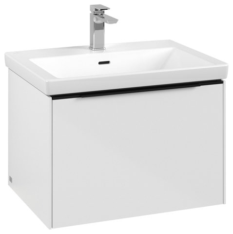 Bild von Villeroy & Boch Subway 3.0, 622x429x478 mm, Waschbeckenunterschrank, 1 Auszug, C575L2, Farbe: Front/Korpus: Brilliant White, Griff: Volcano Black