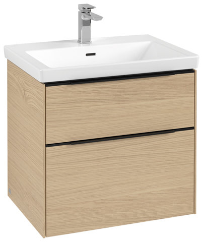 Bild von Villeroy & Boch Subway 3.0, 622x576x478 mm, Waschbeckenunterschrank, 2 Auszüge, C576L2, Farbe: Front/Korpus: Nordic Oak, Griff: Volcano Black