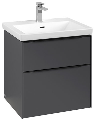 Bild von Villeroy & Boch Subway 3.0, 572x576x478 mm, Waschbeckenunterschrank, 2 Auszüge, C578L2, Farbe: Front/Korpus: Graphite, Griff: Volcano Black