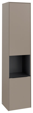 Bild von Villeroy & Boch Subway 3.0, Hochschrank, 2 Türen Anschlag (Scharnier) links, C58801, Farbe: Front/Korpus: Taupe, Griff: Volcano Black