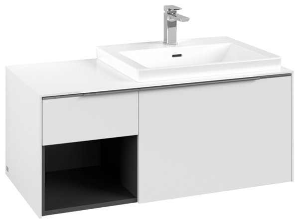 Bild von Villeroy & Boch Subway 3.0, 1001x423x516mm, Waschbeckenunterschrank, 2 Auszüge, C57102, Farbe: Front/Korpus: Pure White, Griff: Aluminium glänzend