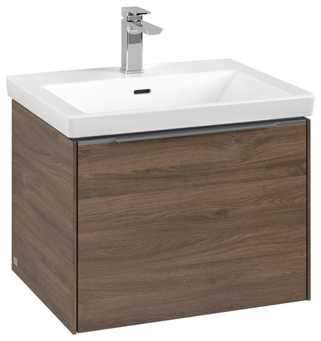 Bild von Villeroy & Boch Subway 3.0, 572x429x478 mm, Waschbeckenunterschrank, 1 Auszug, C57702, Farbe: Front/Korpus: Arizona Oak, Griff: Aluminium glänzend