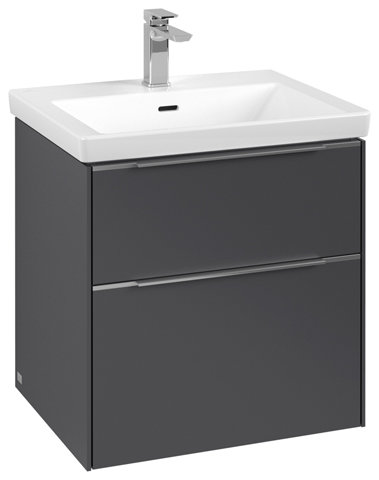 Bild von Villeroy & Boch Subway 3.0, 572x576x478 mm, Waschbeckenunterschrank, 2 Auszüge, C57802, Farbe: Front/Korpus: Graphite, Griff: Aluminium glänzend