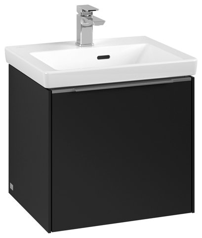 Bild von Villeroy & Boch Subway 3.0, 473x432x391,5 mm,Waschbeckenunterschrank, 1 Auszug, C58002, Farbe: Front/Korpus: Volcano Black, Griff: Aluminium glänzend