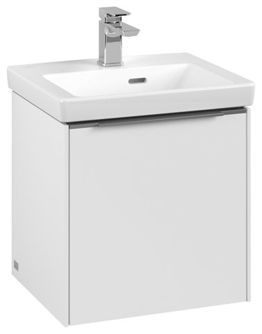 Bild von Villeroy & Boch Subway 3.0, Waschbeckenunterschrank, 423x429x378 mm, 1 Tür Anschlag (Scharnier) links, C58100, Farbe: Front/Korpus: Pure White, Griff: Aluminium glänzend