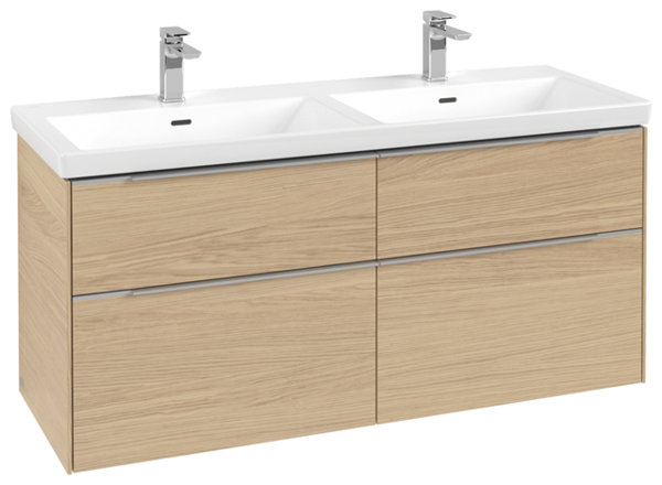 Bild von Villeroy & Boch Subway 3.0, Waschbeckenunterschrank, mit LED Bodenbeleutchung 1272x576x478 mm, 4 Auszüge, C568L2, Farbe: Front/Korpus: Nordic Oak, Griff: Aluminium glänzend
