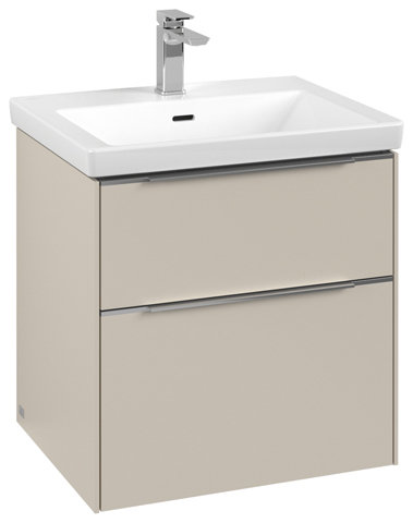 Bild von Villeroy & Boch Subway 3.0, 572x576x478 mm, Waschbeckenunterschrank, 2 Auszüge, C578L2, Farbe: Front/Korpus: Cashmere Grey, Griff: Aluminium glänzend