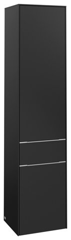 Bild von Villeroy & Boch Subway 3.0, Hochschrank, 2 Türen Anschlag (Scharnier) links und 1 Auszug, C59002, Farbe: Front/Korpus: Volcano Black, Griff: Aluminium glänzend