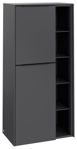 Bild von Villeroy & Boch Subway 3.0, Mittelschrank, 2 Türen Anschlag (Scharnier) links, C59801, Farbe: Front/Korpus: Graphite, Griff: Volcano Black