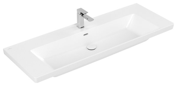 Bild von Villeroy & Boch Subway 3.0 Schrankwaschtisch, 1300 x 470 mm, 1 Hahnloch, mit Überlauf, ungeschliffen, 4A70D5, Farbe: Stone White, Ceramic Plus