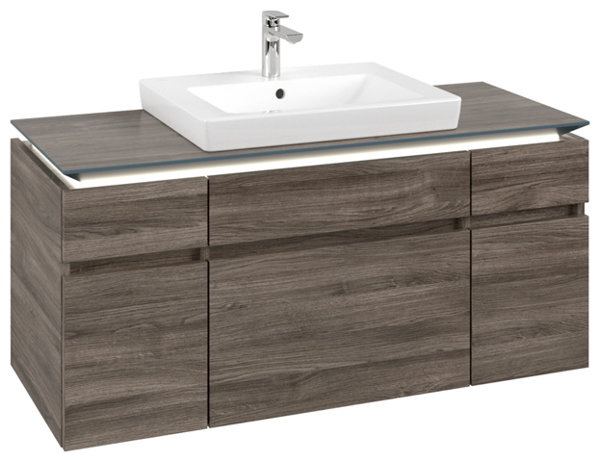 Bild von Villeroy & Boch Legato Waschtischunterschrank B683, 1200x550x500mm, Waschtisch mittig, LED- Beleuchtung, Farbe: Stone Oak