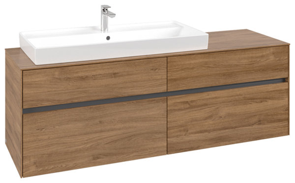 Bild von Villeroy & Boch Collaro Waschbeckenunterschrank 1600x548x500 mm, 4 Auszüge , für Waschbecken links, C02900, Farbe: Front/Korpus: Kansas Oak, Griff: Anthracite Matt