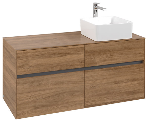 Bild von Villeroy & Boch Collaro Waschbeckenunterschrank 1200x548x500 mm, 4 Auszüge , für Waschbecken rechts, C04300, Farbe: Front/Korpus: Kansas Oak, Griff: Anthracite Matt