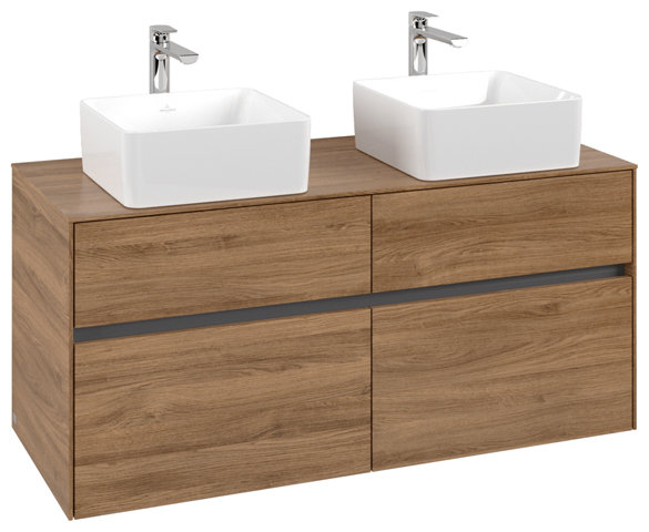Bild von Villeroy & Boch Collaro Waschbeckenunterschrank 1200x548x500 mm, 4 Auszüge , für 2 Waschbecken, C04400, Farbe: Front/Korpus: Kansas Oak, Griff: Anthracite Matt