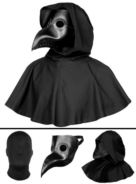 Bild von Maskworld Verkleidungsmaske Pestdoktor Kostüm Accessoire Set, Set aus Pestdoktor Maske, Gugel und Strumpfmaske