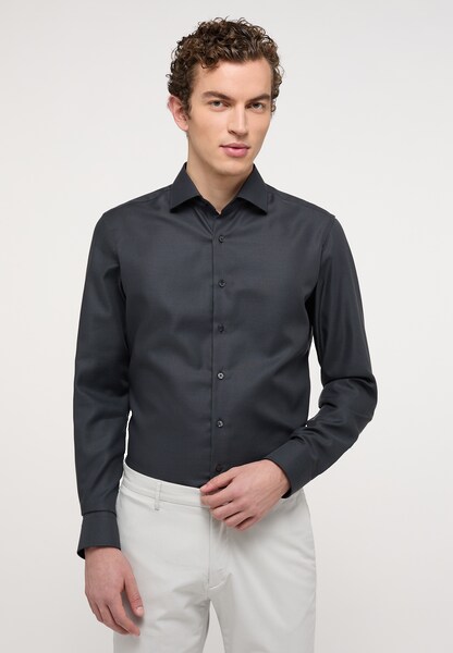 Bild von ETERNA Slim Fit Hemd Langarm New Kent Kragen Streifen schwarz Größe 40