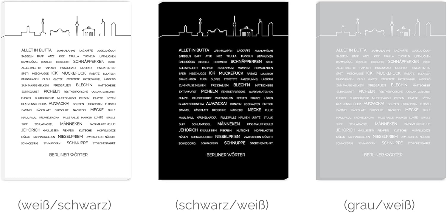 Bild von Hochwertiger Leinwand Druck Berliner Wörter #1 Skyline | Handmade Leinwand Keilrahmen | 30x40cm, grau/weiß, hochwertige 320g Canvas matt, Qualitätsfarben | Minimalistisch, Skandinavisch, Modern |