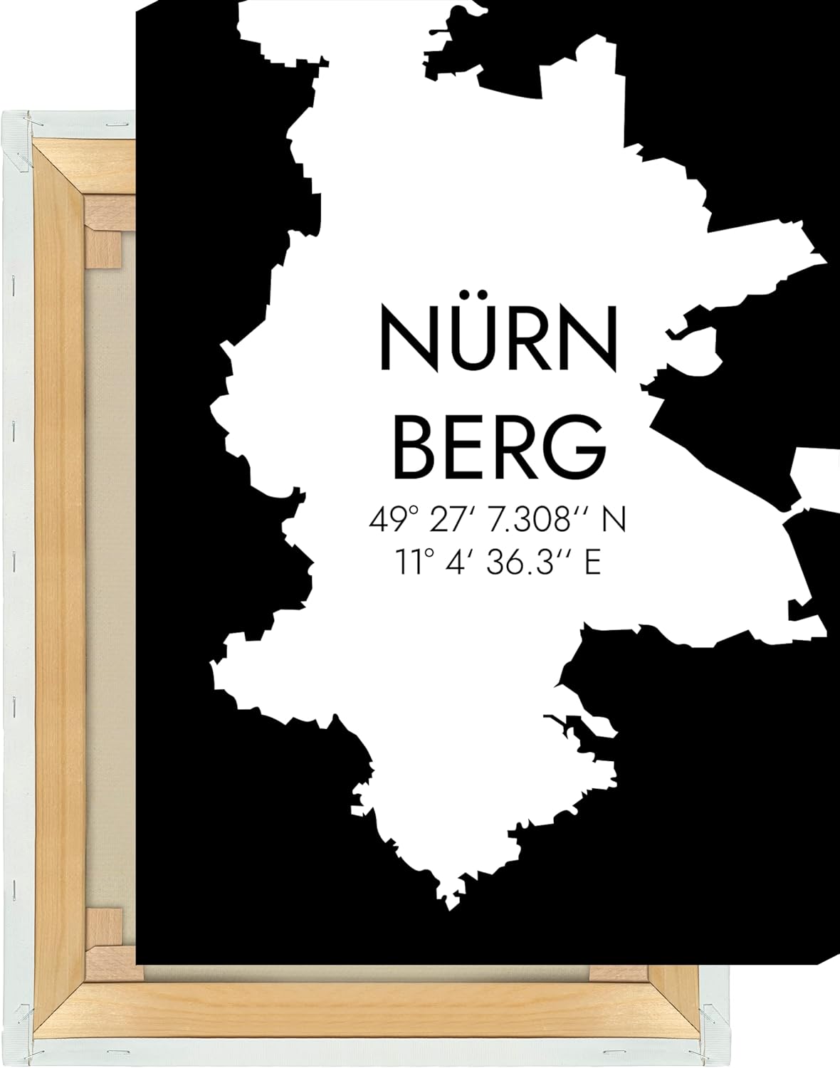 Bild von Hochwertiger Premium Druck Nürnberg #5 Umriss Koordinaten | Keilrahmen | 30x40cm, schwarz/weiß, 320g Canvas matt, Premiumfarben | Deko für Deine Wand | Minimalistisch, Modern, Stylisch | Schwarz
