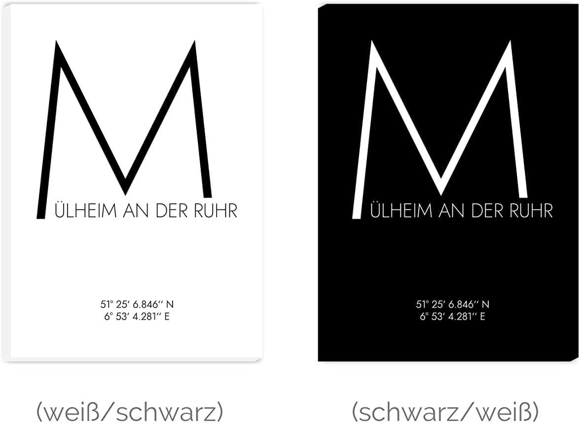 Bild von Hochwertiger Leinwanddruck Mülheim Koordinaten #4 | Typgraphie | Keilrahmen | 50x70cm, schwarz/weiß, hochwertige 320g Canvas matt, Qualitätsfarben | Minimalistisch, Skandinavisch, Modern | Heimat