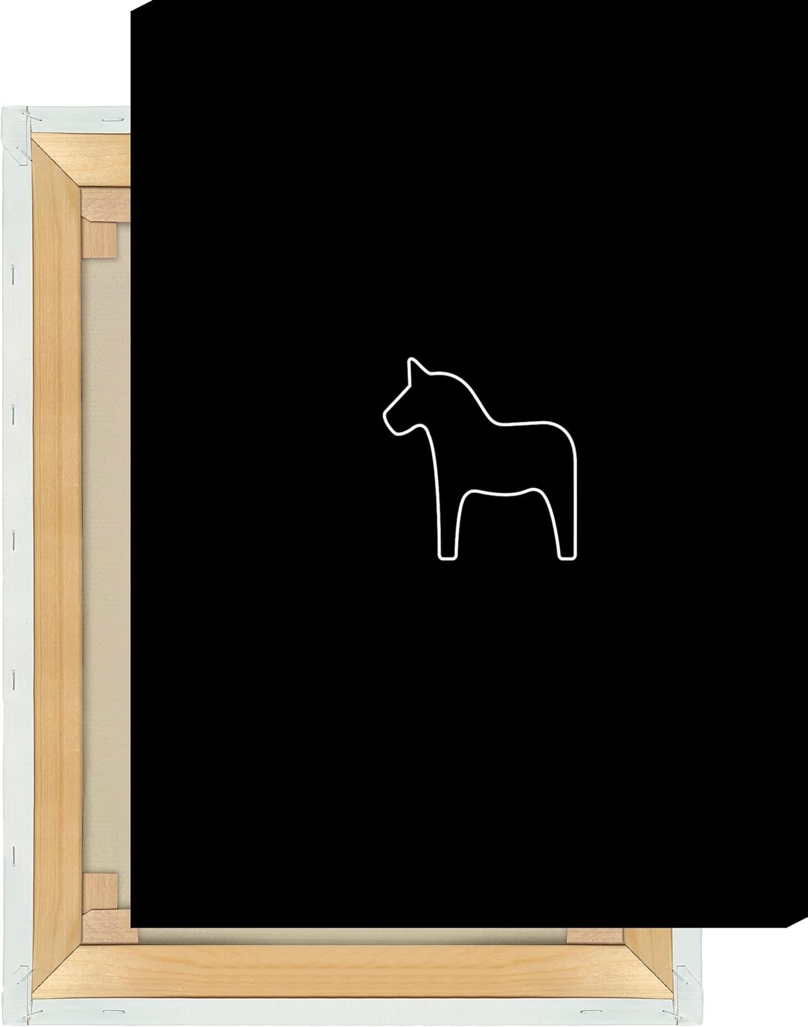Bild von Design Druck Dalapferd Outline klein | Premium Leinwand Druck in 30x40cm, schwarz/weiß, 320g Canvas matt, strahlende Farben | Schweden, Skandinavien | Wandbild, Bilderwand, Dekoration für Zuhause