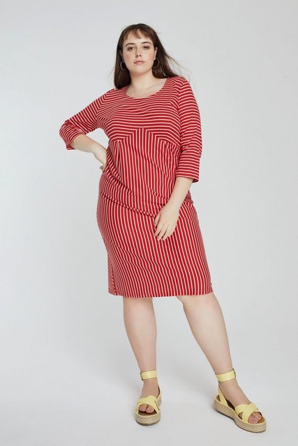 Bild von Ulla Popken Jerseykleid Bellieva-Sweatkleid Streifen Rundhals 3/4-Arm GOTS Schwangerschaft