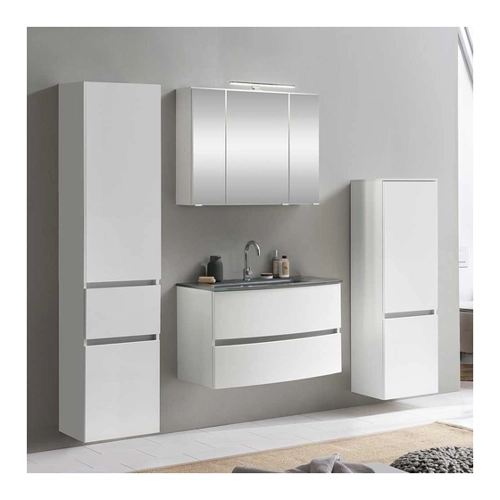 Bild von Weiße Badmöbel 160 cm breit LED Beleuchtung (vierteilig)