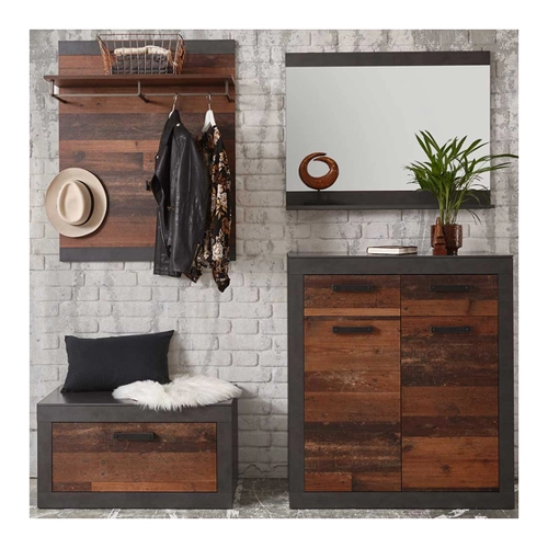 Bild von Komplett Garderobe in Dunkelgrau Altholz Optik (vierteilig)