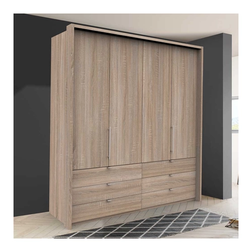 Bild von XL Falttüren Kleiderschrank mit sechs Schubladen Eiche Sägerau