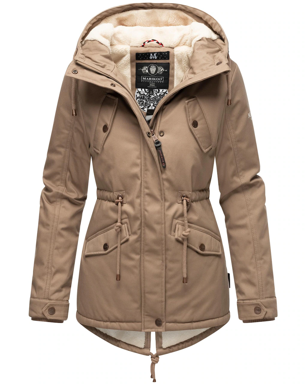 Bild von MARIKOO Damen warme Winterjacke mit kuscheliger Verstellbarer Kapuze Manolya Taupe Gr. L