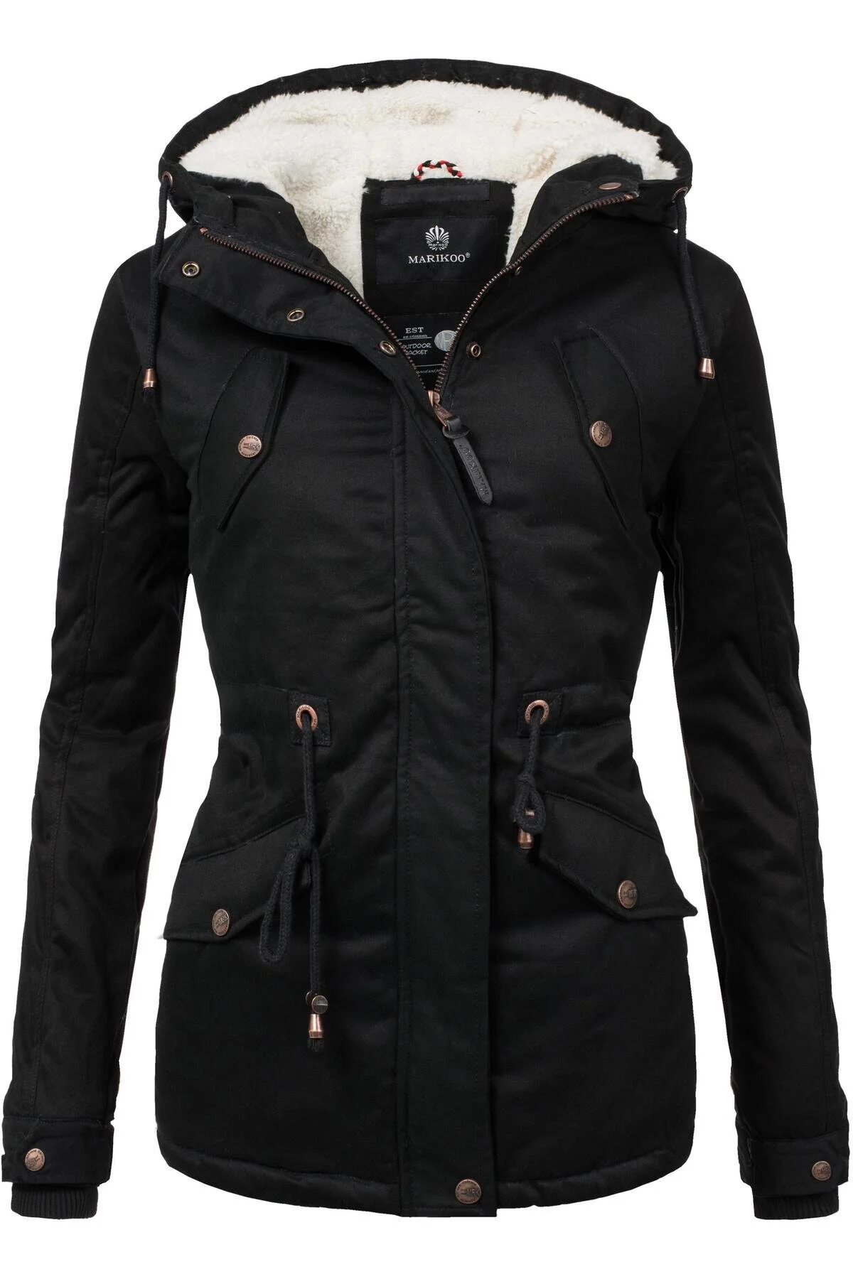 Bild von Marikoo Winterjacke Manolya stylischer Kurzmantel mit weichem Teddyfell-Futter