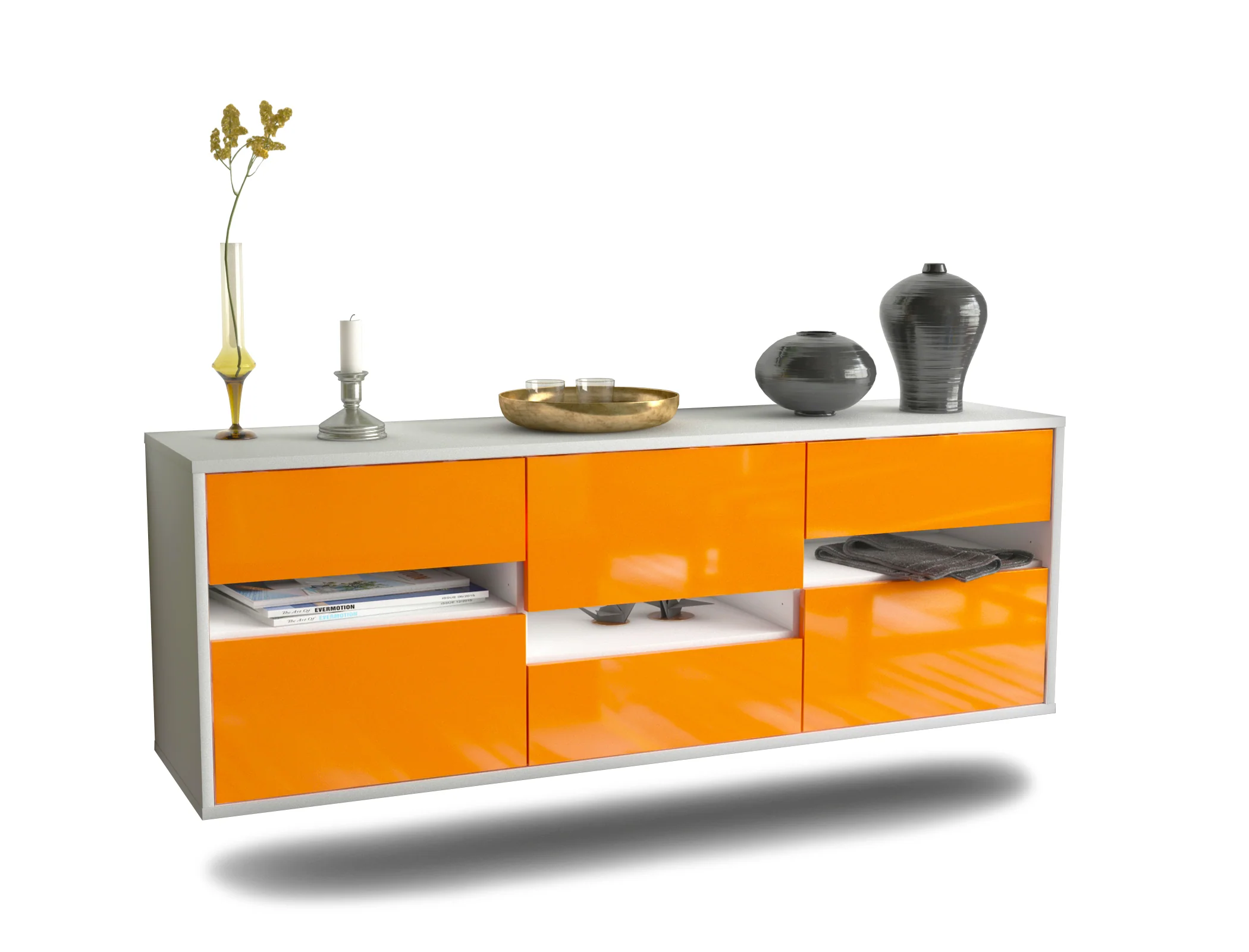 Bild von Lowboard Honolulu, Orange, hängend (136x49x35cm)