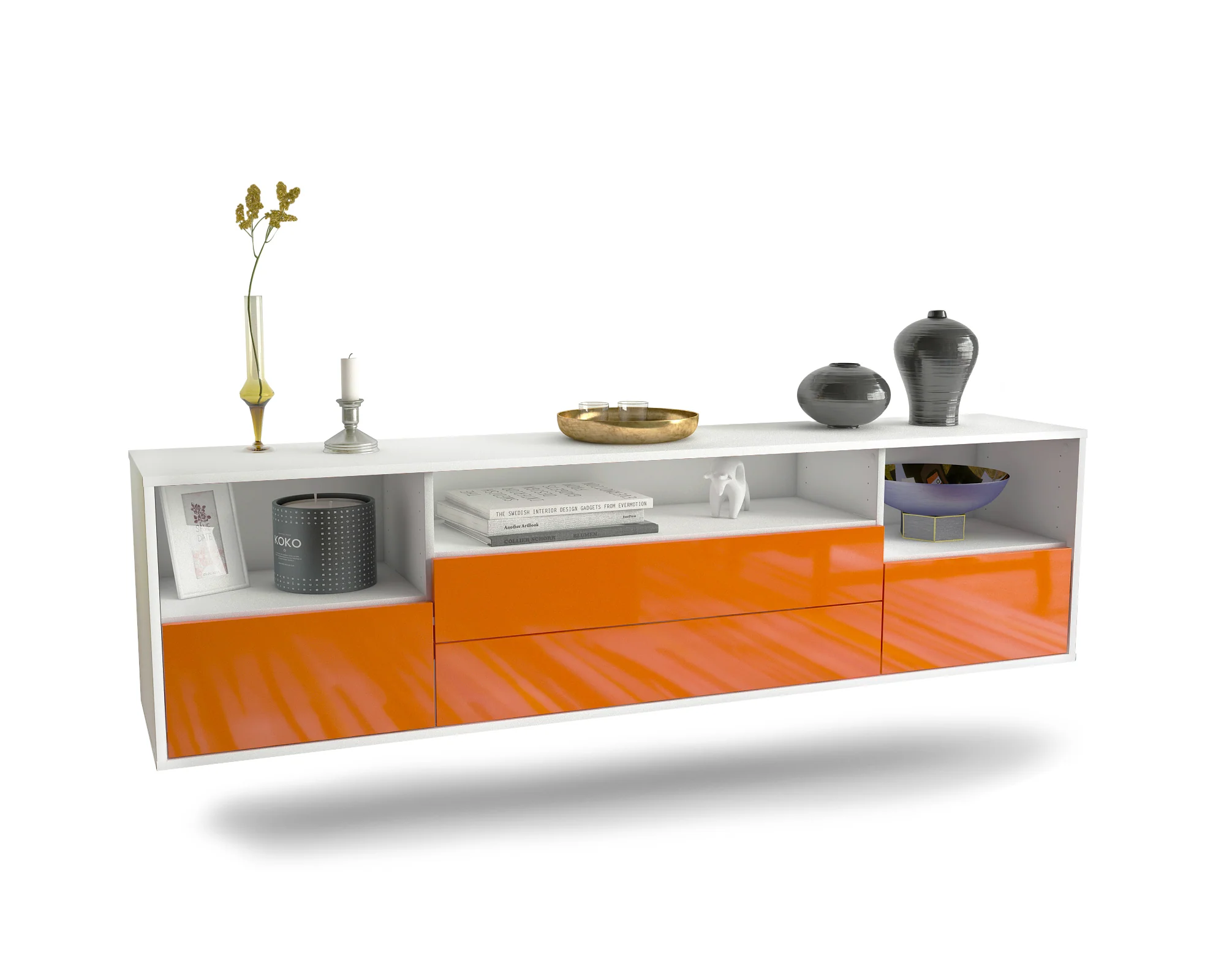 Bild von Lowboard Henderson, Orange, hängend (180x49x35cm)