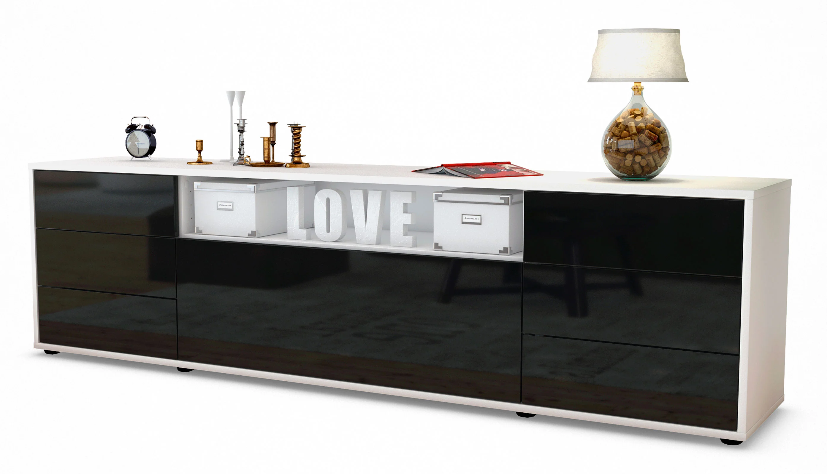 Bild von Lowboard Beatrice, Schwarz (180x49x35cm)