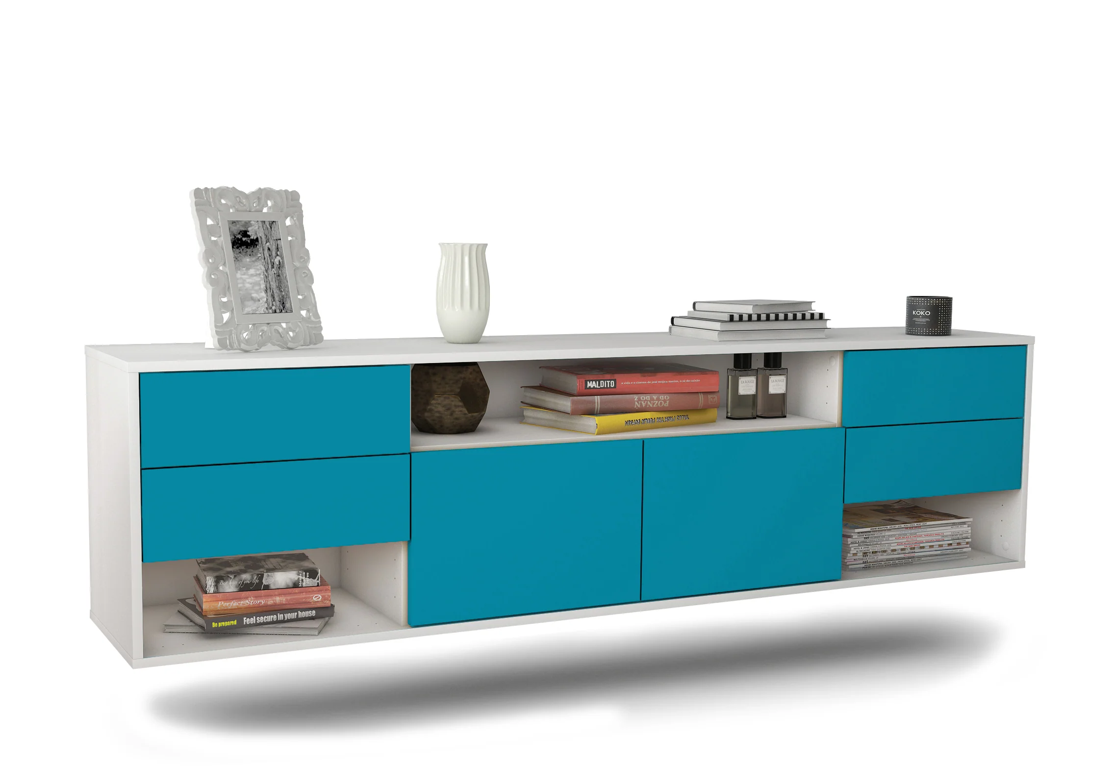 Bild von Lowboard Jersey City, Türkis, hängend (180x49x35cm)
