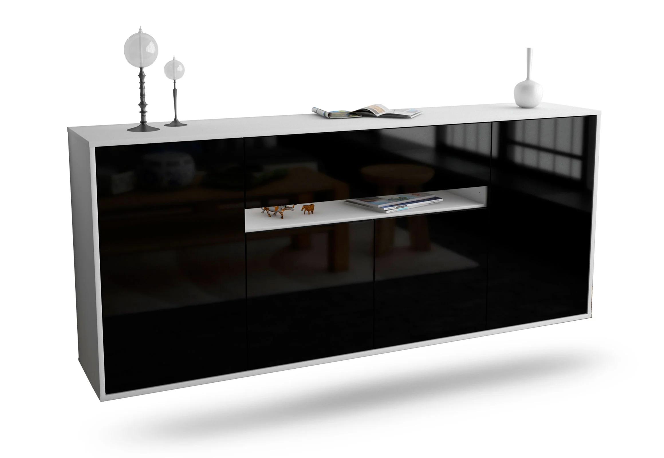 Bild von Sideboard Flint, Schwarz, hängend (180x79x35cm)